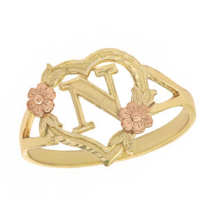 Alphabet Initial Heart Ring for Women in Two-Tone Gold
