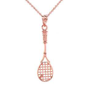 Tennis Racket Charm Pendant and Necklace in Gold