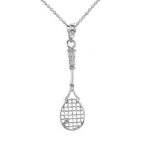 Tennis Racket Charm Pendant and Necklace in Sterling Silver