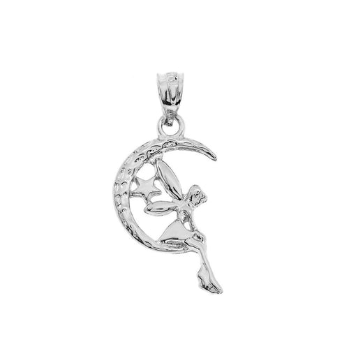 Tinkerbell Fairy Tale on The Moon Charm Pendant and Necklace in Sterling Silver