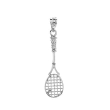 Load image into Gallery viewer, Tennis Racket Charm Pendant and Necklace in Sterling Silver