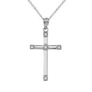 Classy Elegant Diamond Simple Cross Charm Pendant and Necklace in Sterling Silver