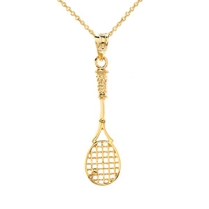 Tennis Racket Charm Pendant and Necklace in Gold