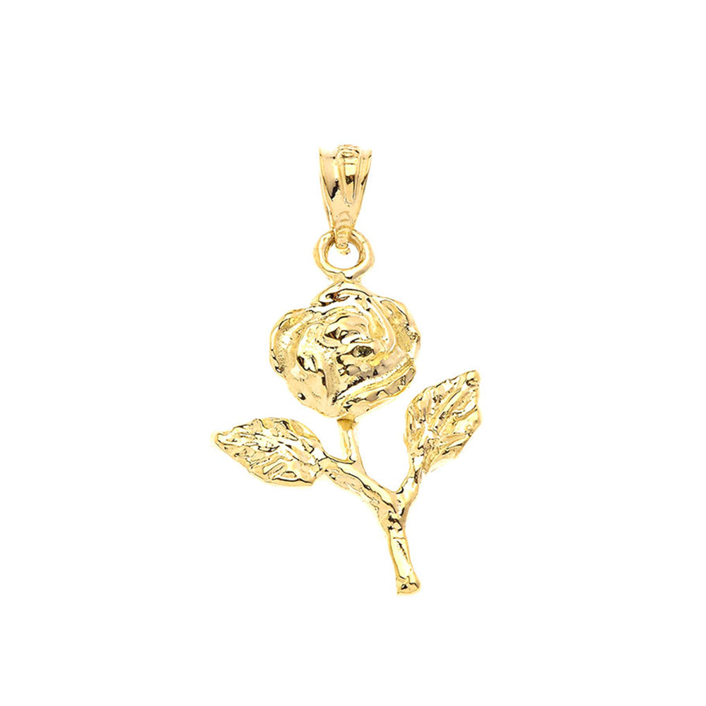 Rose Stem Charm Pendant and Necklace in Gold