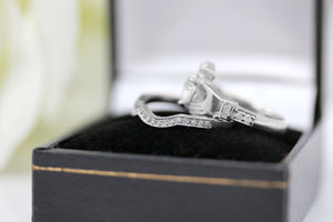 Irish Claddagh Cubic Zirconia Birthstone Ring Set in Gold (2 rings - Engagement and Wedding Ring)