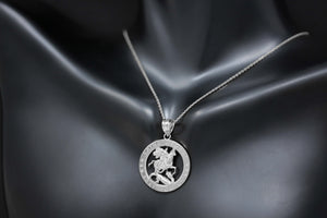 Saint George Pray for Us Round Charm Pendant and Necklace in Sterling Silver