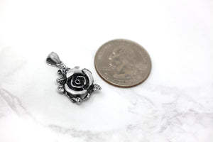 Beautiful Rose Oxidized Antique Rose Charm Pendant in Sterling Silver