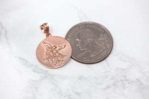 Saint Michael Protect Us Coin Charm Pendant and Necklace in Gold