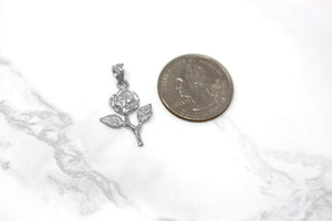 Rose Stem Charm Pendant and Necklace in Sterling Silver