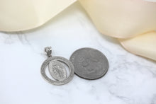 Load image into Gallery viewer, Saint Mary Pray Us Round Charm Pendant and Necklace in Sterling Silver