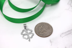 Lucky Charm Four Leaf Clover Shamrock Irish Charm Pendant and Necklace in Sterling Silver