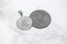Load image into Gallery viewer, Saint Michael Protect Us Coin Charm Pendant and Necklace in Sterling Silver