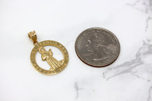 Load image into Gallery viewer, Saint Francis of Assisi Pray for Us Round Charm Pendant and Necklace in Gold