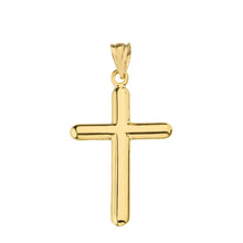 Load image into Gallery viewer, Simple Solid Gold Cross Pendant in Gold - solid gold, solid gold jewelry, handmade solid gold jewelry, handmade jewelry, handmade designer jewelry, solid gold handmade designer jewelry, chic jewelry, trendy jewelry, trending jewelry, jewelry that&#39;s trending, handmade chic jewelry, handmade trendy jewelry, mod-chic jewelry, handmade mod-chic jewelry, designer jewelry, chic designer jewelry, handmade designer, affordable jewelry