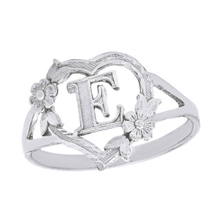 Alphabet Initial Heart Ring for Women in Sterling Silver
