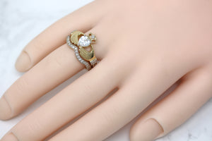 Irish Claddagh Cubic Zirconia Birthstone Ring Set in Gold (2 rings - Engagement and Wedding Ring)