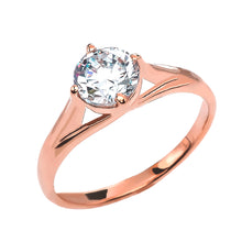 Load image into Gallery viewer, Unique Cubic Zirconia Solitaire Engagement Ring in Gold
