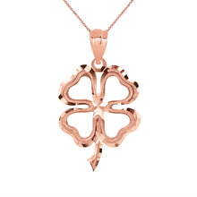 Load image into Gallery viewer, Lucky Charm Four Leaf Clover Shamrock Irish Charm Pendant and Necklace in Gold