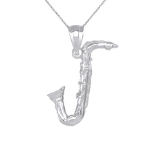 Load image into Gallery viewer, Handmade Saxophone Jazz Musician Charm Pendant and Necklace in Sterling Silver