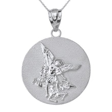 Load image into Gallery viewer, Saint Michael Protect Us Coin Charm Pendant and Necklace in Sterling Silver