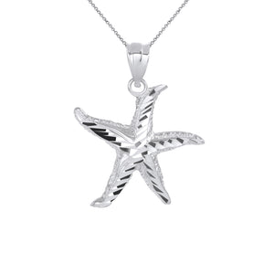 Sparkling Starfish Beach Charm Pendant and Necklace in Sterling Silver