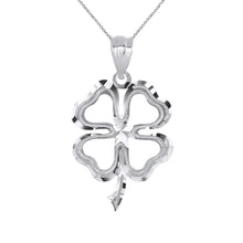 Load image into Gallery viewer, Lucky Charm Four Leaf Clover Shamrock Irish Charm Pendant and Necklace in Sterling Silver
