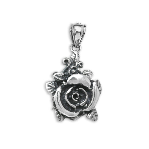 Beautiful Rose Oxidized Antique Rose Charm Pendant in Sterling Silver