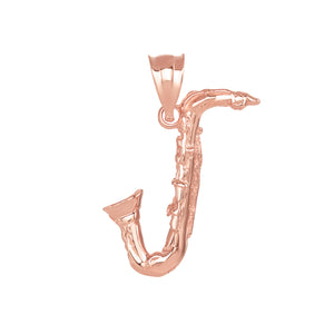 Handmade Saxophone Jazz Musician Charm Pendant and Necklace in Gold