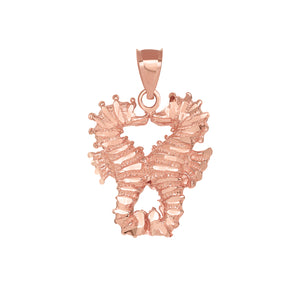 Two Seahorses Kissing Charm Pendant and Necklace in Gold