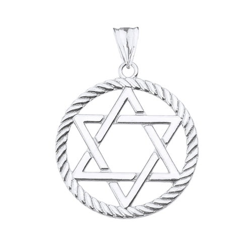 Jewish Star of David in Rope Charm Pendant and Necklace in Sterling Silver