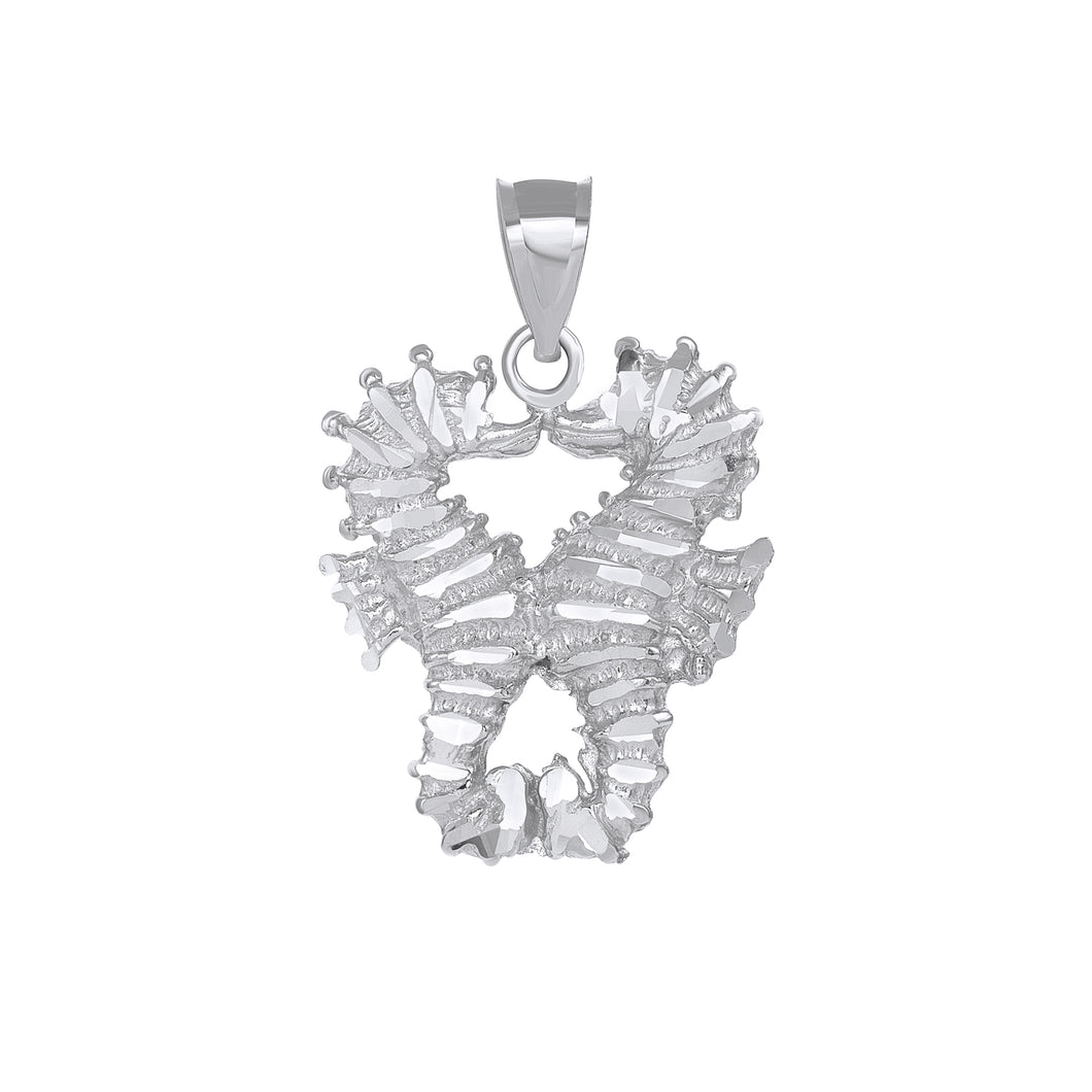 Two Seahorses Kissing Charm Pendant and Necklace in Sterling Silver