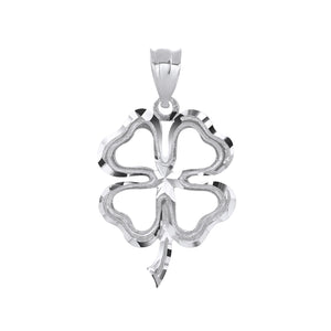 Lucky Charm Four Leaf Clover Shamrock Irish Charm Pendant and Necklace in Sterling Silver