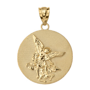 Saint Michael Protect Us Coin Charm Pendant and Necklace in Gold