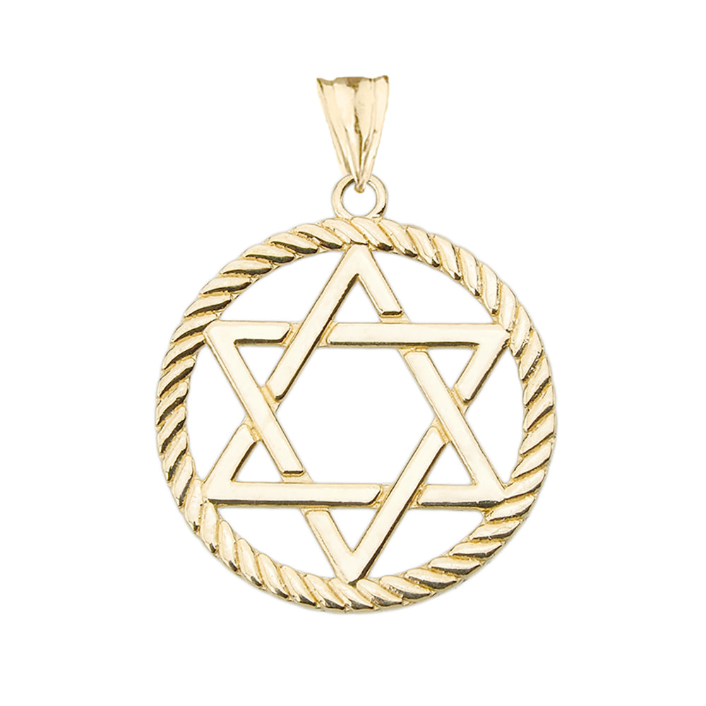 Jewish Star of David in Rope Charm Pendant and Necklace in Gold