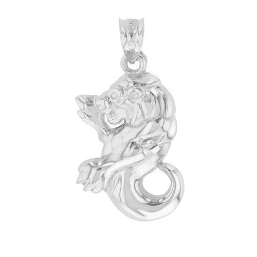 Leo Zodiac Lion Animal Pendant Necklace in Sterling Silver