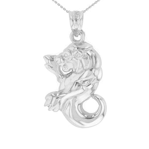 Leo Zodiac Lion Animal Pendant Necklace in Sterling Silver