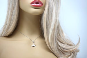 Whale Tail Charm Pendant and Necklace in Sterling Silver