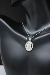 Saint Mary Pray Us Oval Charm Pendant and Necklace in Sterling Silver