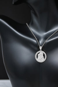 Saint Joseph Pray For Us Round Charm Pendant Necklace in Sterling Silver