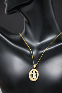 Oval Saint Christopher Charm Pendant and Necklace in Gold