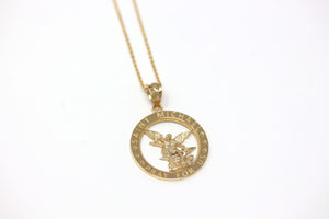 Saint Michael Pray for Us Round Charm Pendant and Necklace in Gold