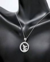 Load image into Gallery viewer, Saint Michael Pray for Us Round Charm Pendant and Necklace in Sterling Silver