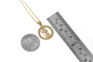 Round Saint Christopher Charm Pendant and Necklace in Gold