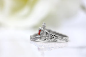 Irish Claddagh Braided Birthstone Ring Set in Sterling Silver (2 rings - Engagement and Wedding Ring)
