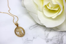 Load image into Gallery viewer, Oval Saint Christopher Charm Pendant and Necklace in Gold