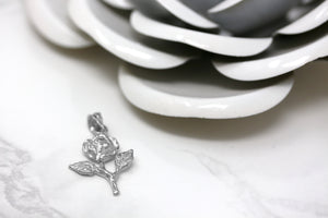 Rose Stem Charm Pendant and Necklace in Sterling Silver