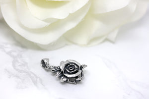 Beautiful Rose Oxidized Antique Rose Charm Pendant in Sterling Silver