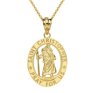 Oval Saint Christopher Charm Pendant and Necklace in Gold