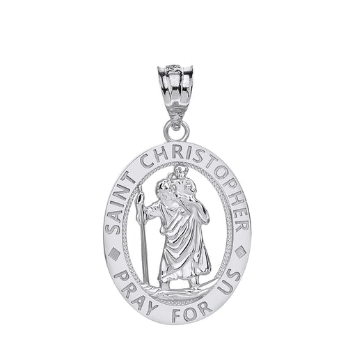 Saint Christopher Charm Pendant and Necklace in Sterling Silver