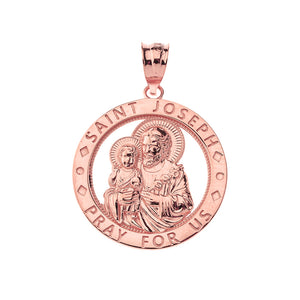 Saint Joseph Pray For Us Round Charm Pendant necklace in Gold